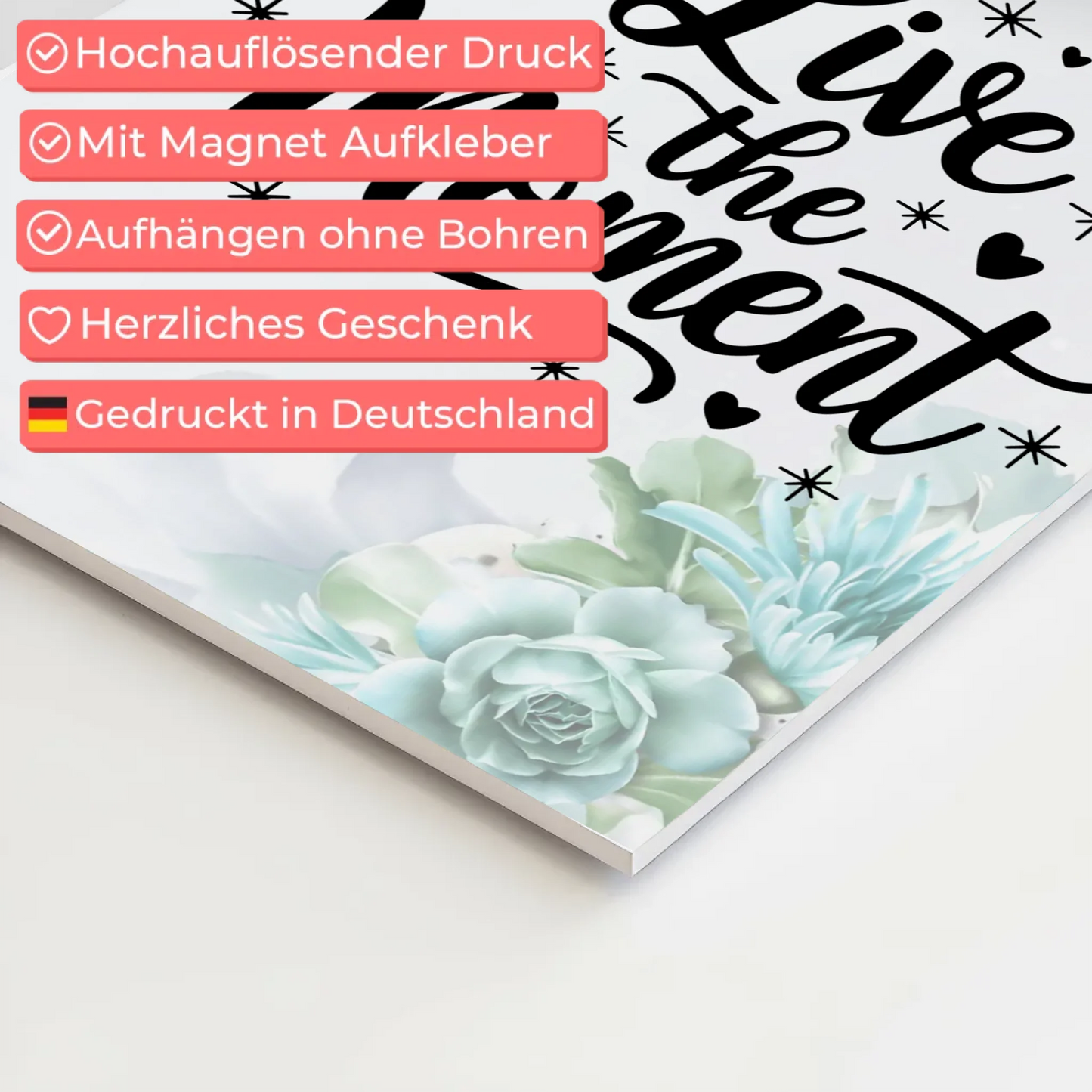 Magnet Poster mit Spruch Live the Moment personalisiert
