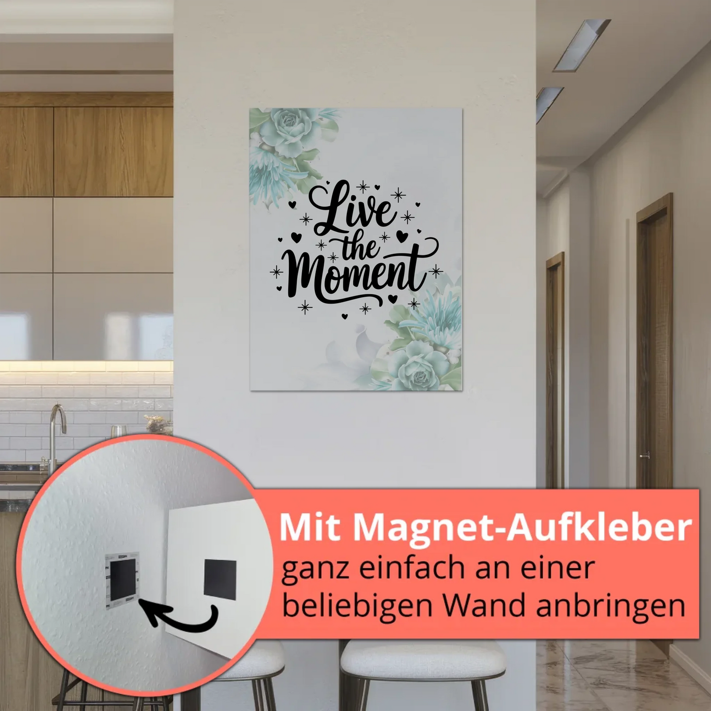 Magnet Poster mit Spruch Live the Moment personalisiert