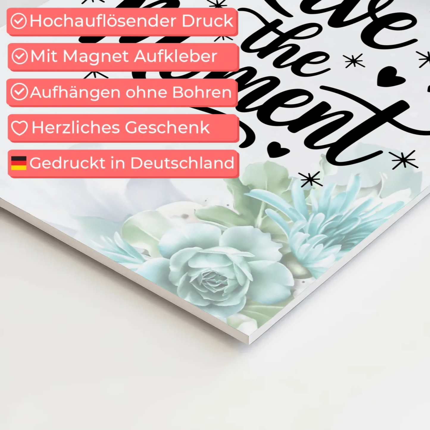 Magnet Poster mit Spruch Live the Moment personalisiert