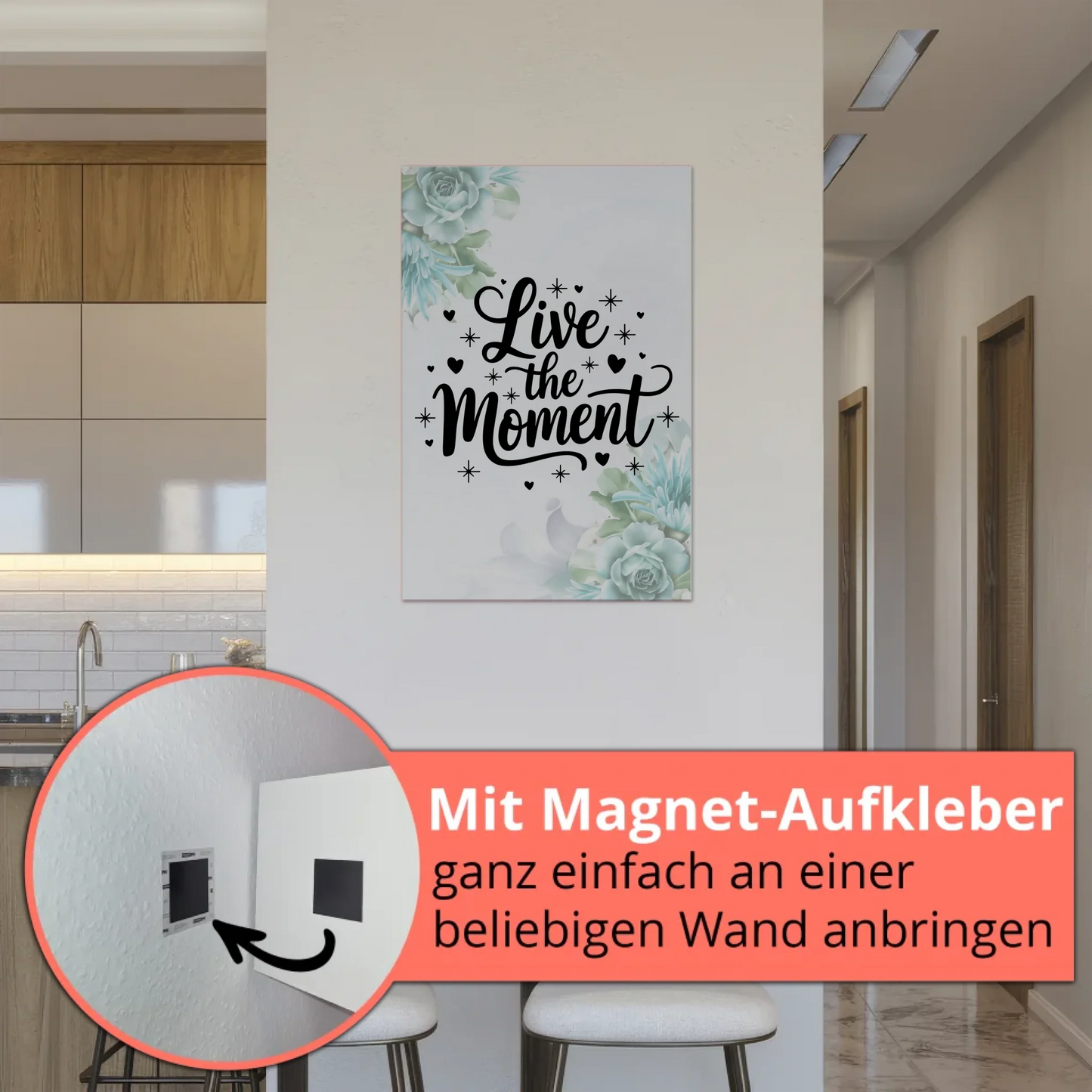 Magnet Poster mit Spruch Live the Moment personalisiert