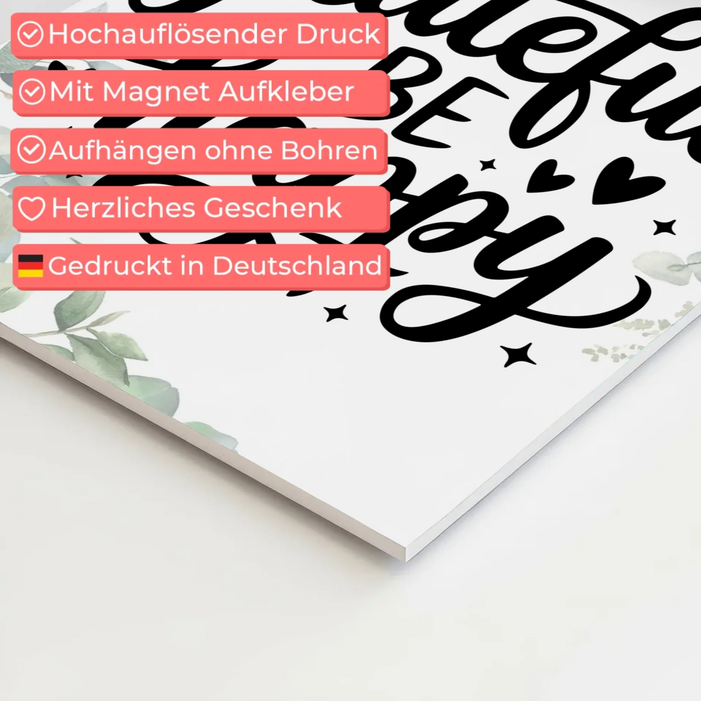 Spruch Fotoboard Magnet Wandbild Be Grateful Be Happy