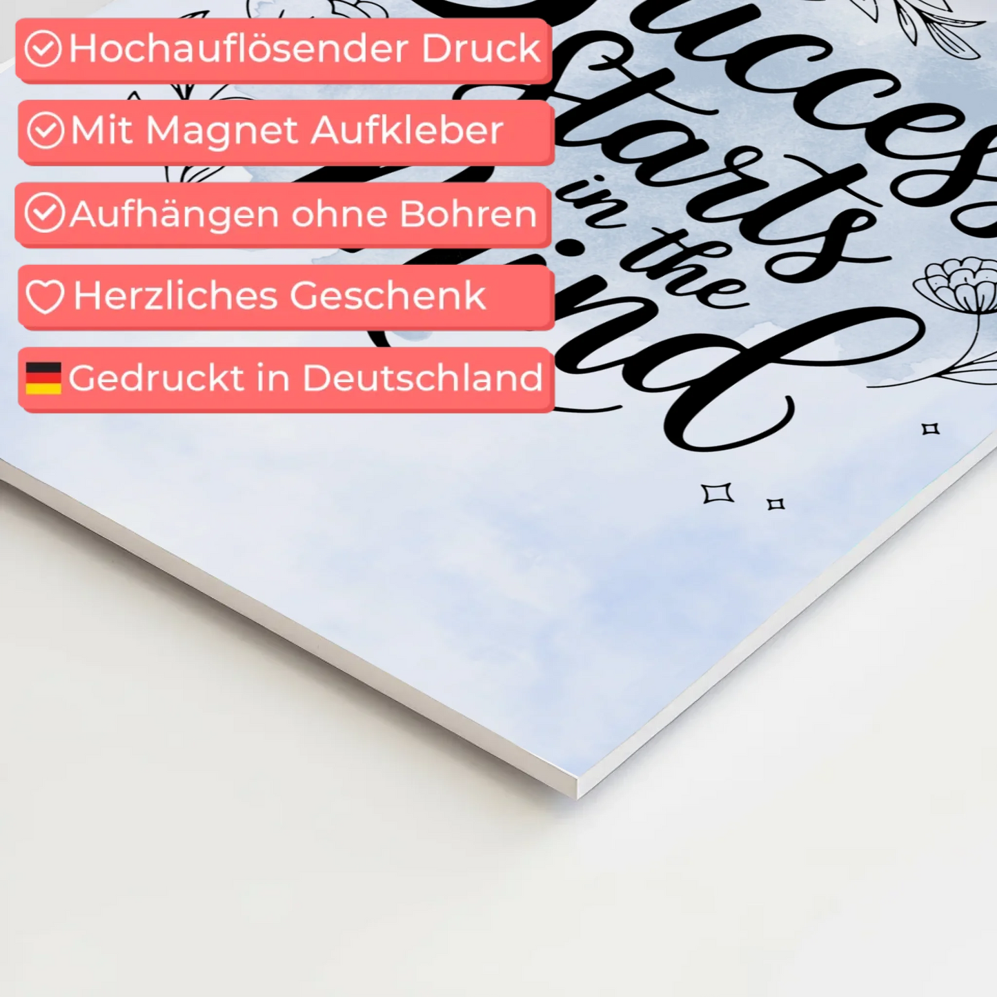 Spruch Fotoboard Magnet Wandbild Success Starts Mind