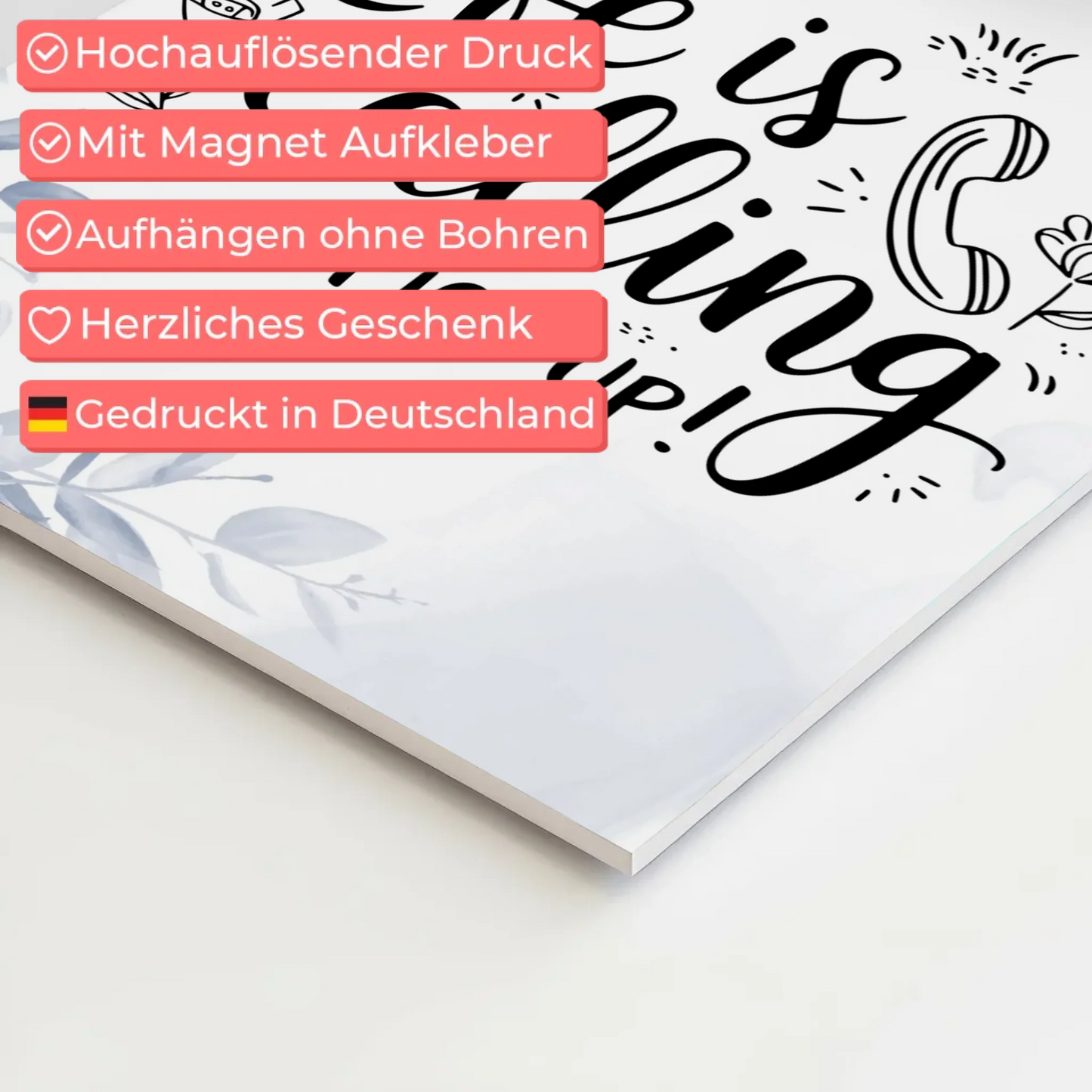 Magnet Poster mit Spruch Life is calling – pick up