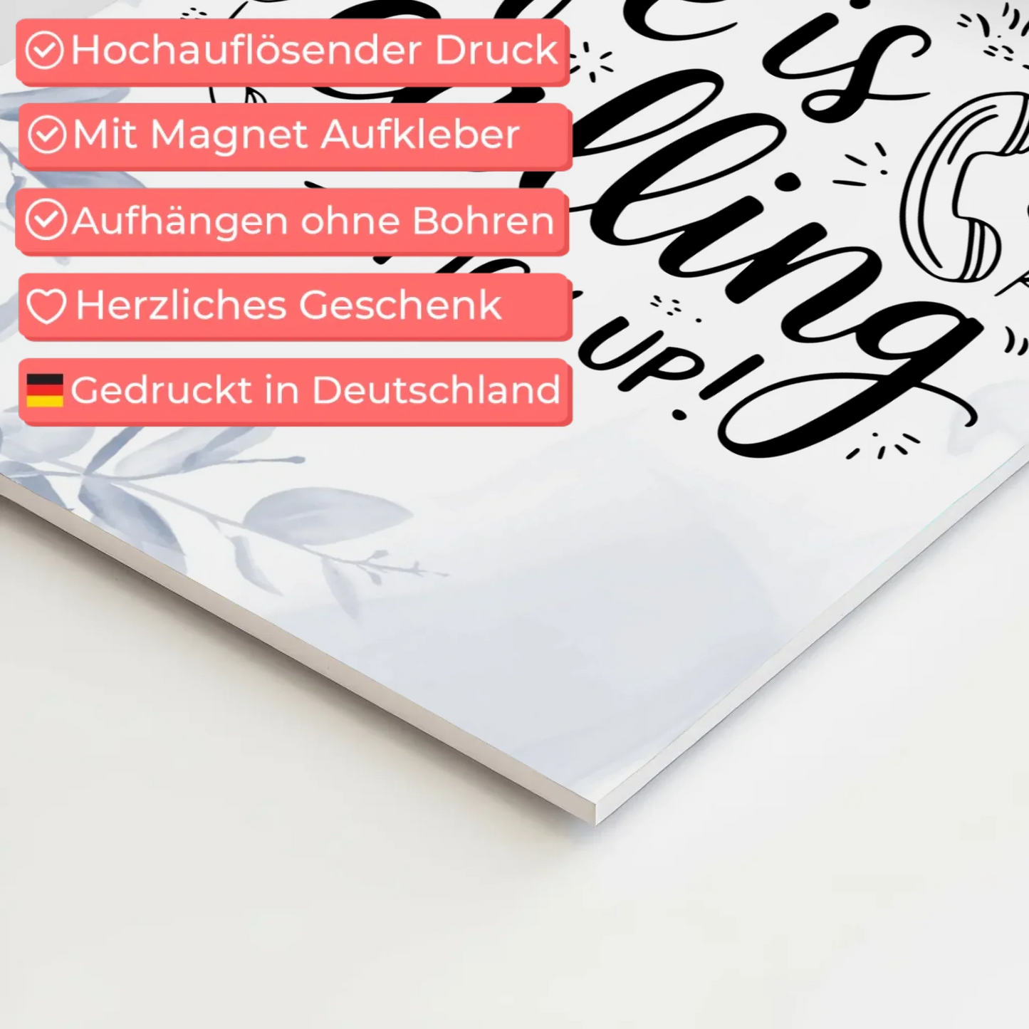 Magnet Poster mit Spruch Life is calling – pick up