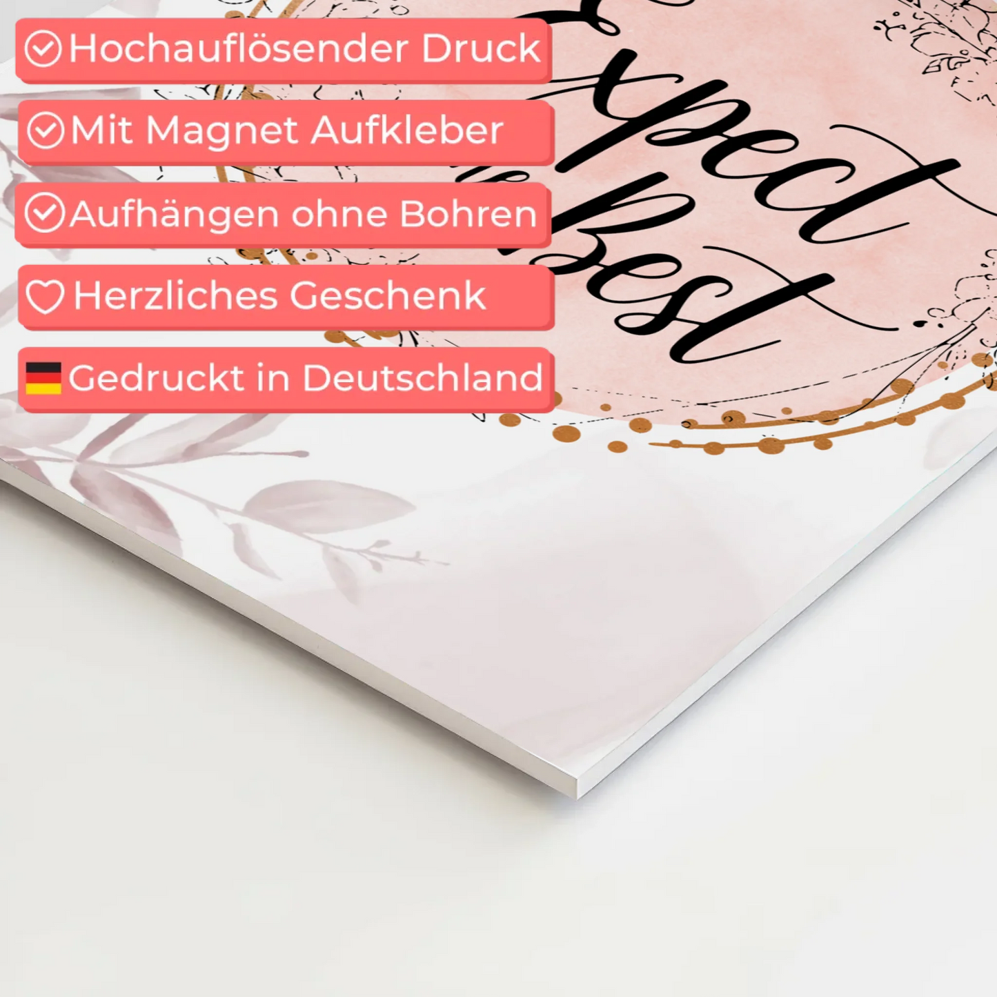 Magnet Poster Spruch Erwarte das Beste Geschenkidee