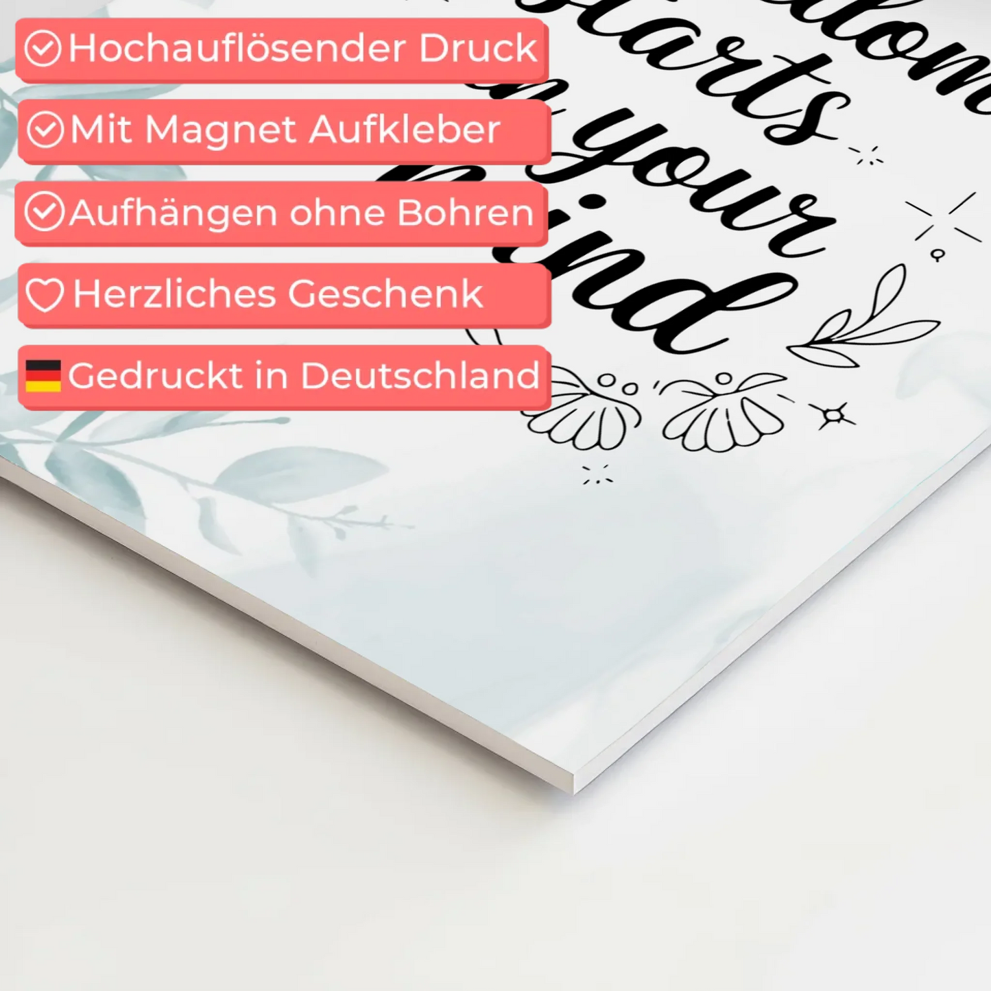 Spruch Fotoboard Magnet Wandbild Freedom Starts Mind