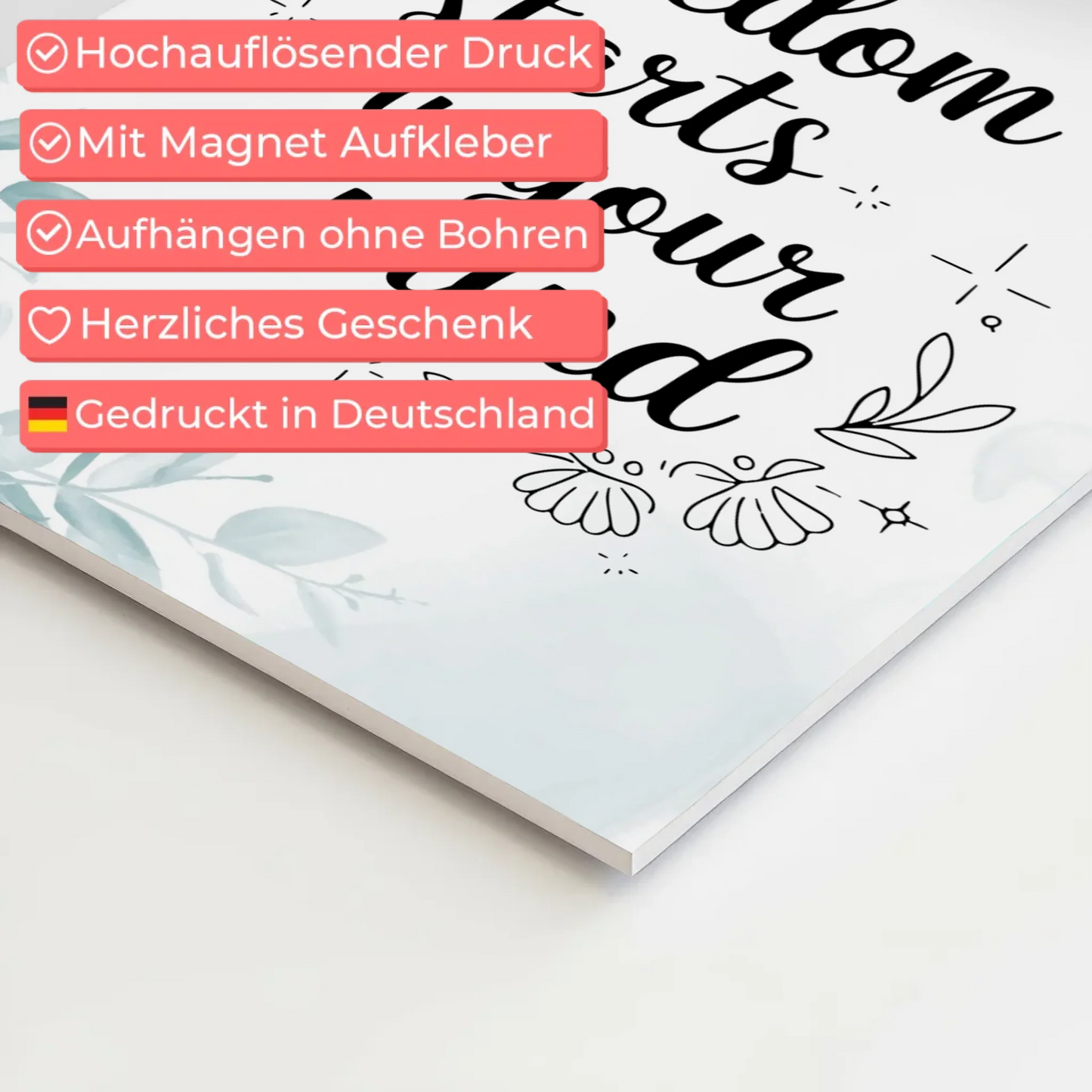 Spruch Fotoboard Magnet Wandbild Freedom Starts Mind