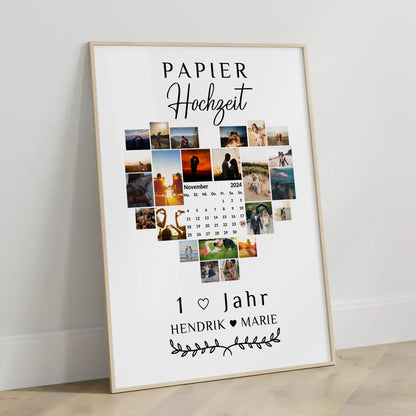 Poster mit Kalender 1 Hochzeitstag Geschenk für Papierhochzeit