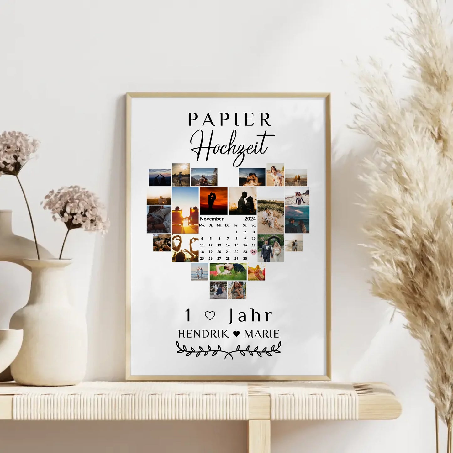 Poster mit Kalender 1 Hochzeitstag Geschenk für Papierhochzeit