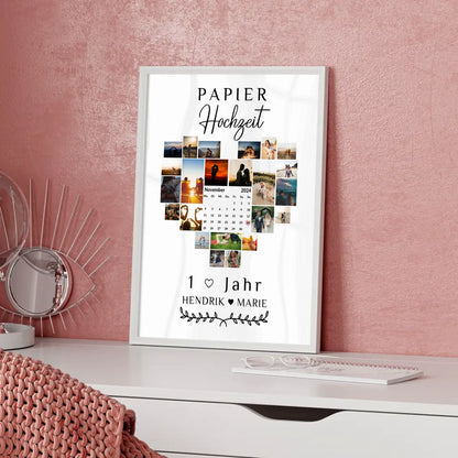 Poster mit Kalender 1 Hochzeitstag Geschenk für Papierhochzeit