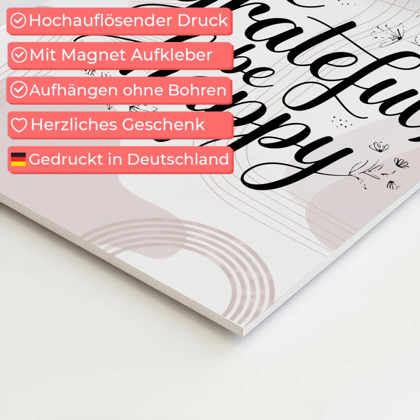 Magnet Poster mit Spruch Be Grateful Be Happy Geschenk