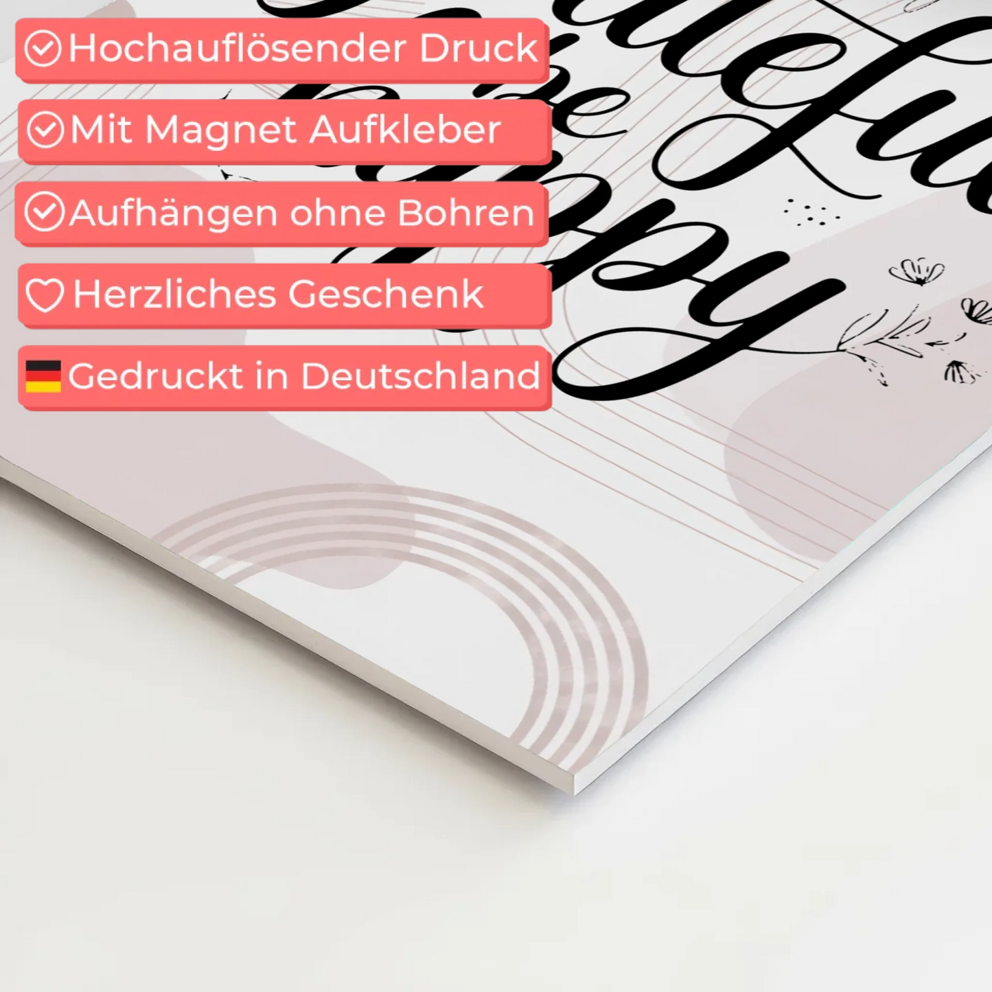 Magnet Poster mit Spruch Be Grateful Be Happy Geschenk