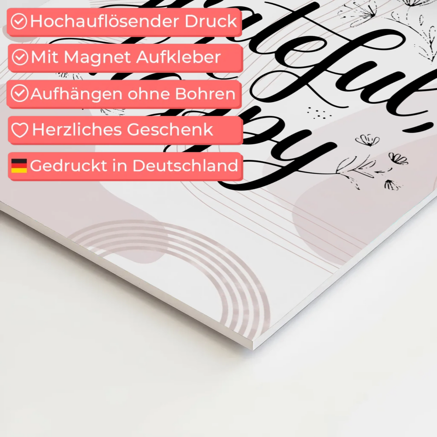 Magnet Poster mit Spruch Be Grateful Be Happy Geschenk