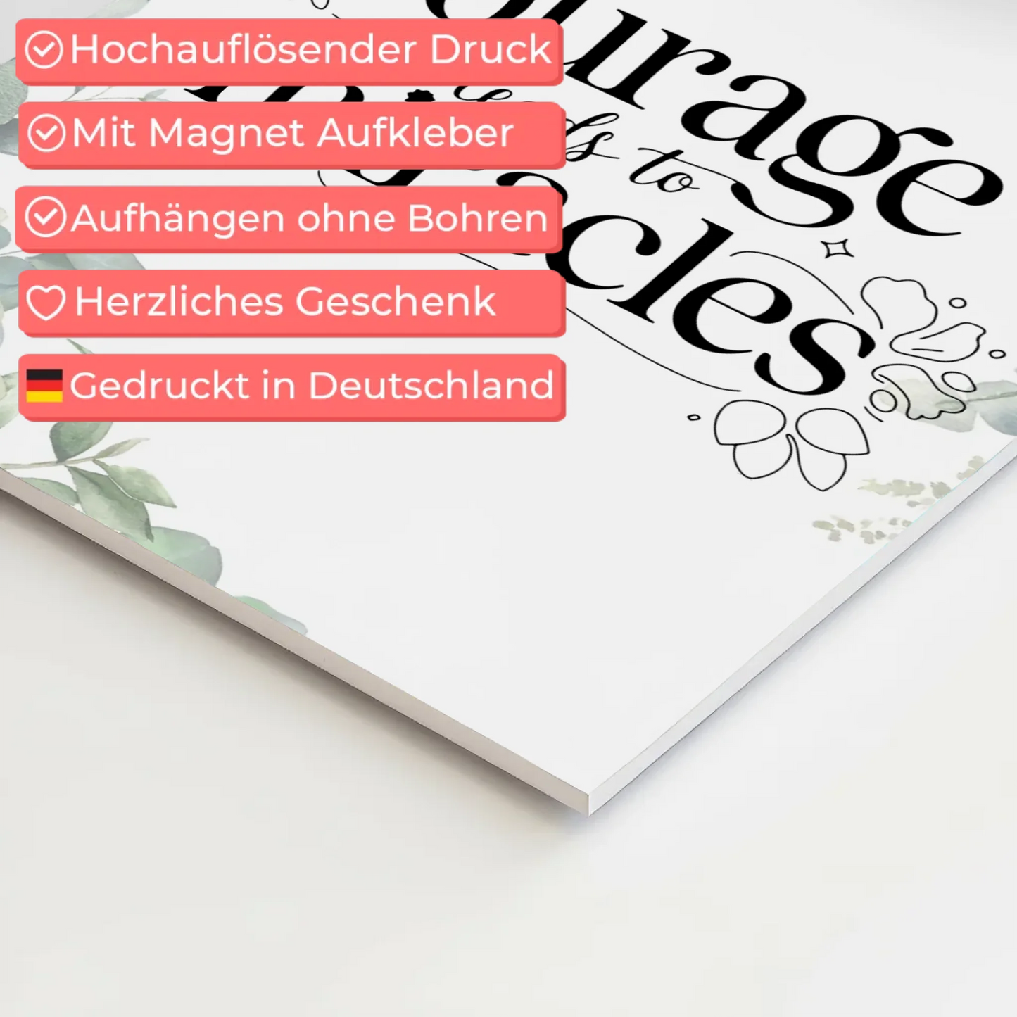 Magnet Poster mit Spruch Courage Leads to Miracles