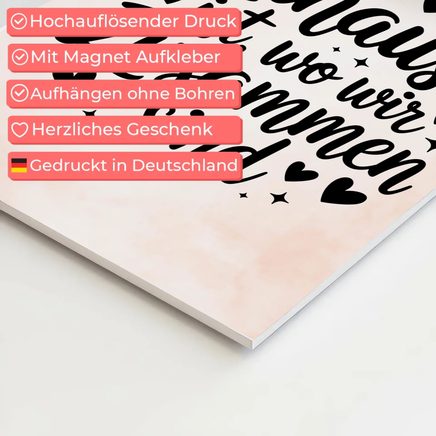 Spruch Fotoboard Magnet Wandbild Zuhause ist wo wir sind