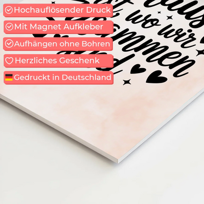 Spruch Fotoboard Magnet Wandbild Zuhause ist wo wir sind