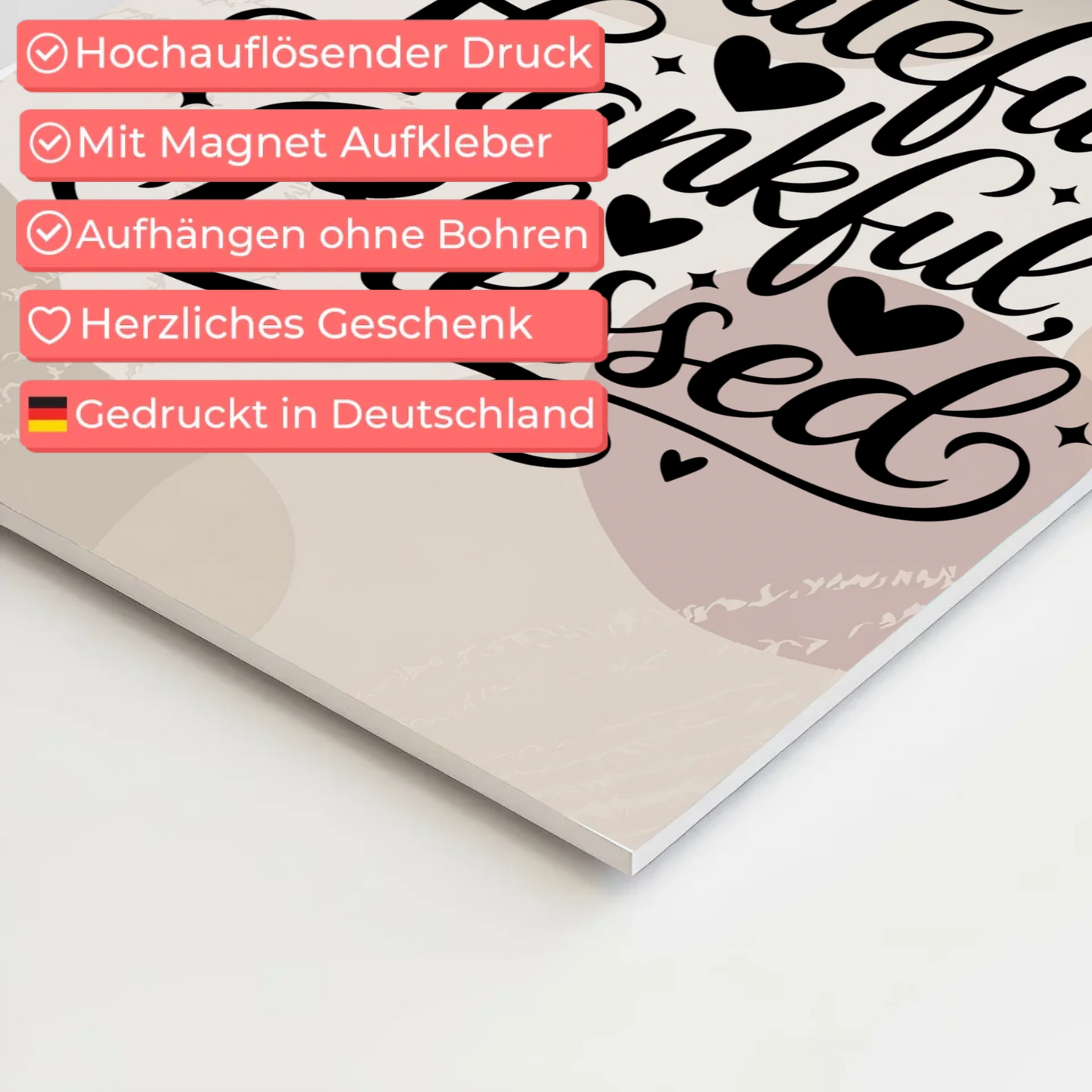 Magnet Poster Spruch Grateful Thankful Blessed Geschenk