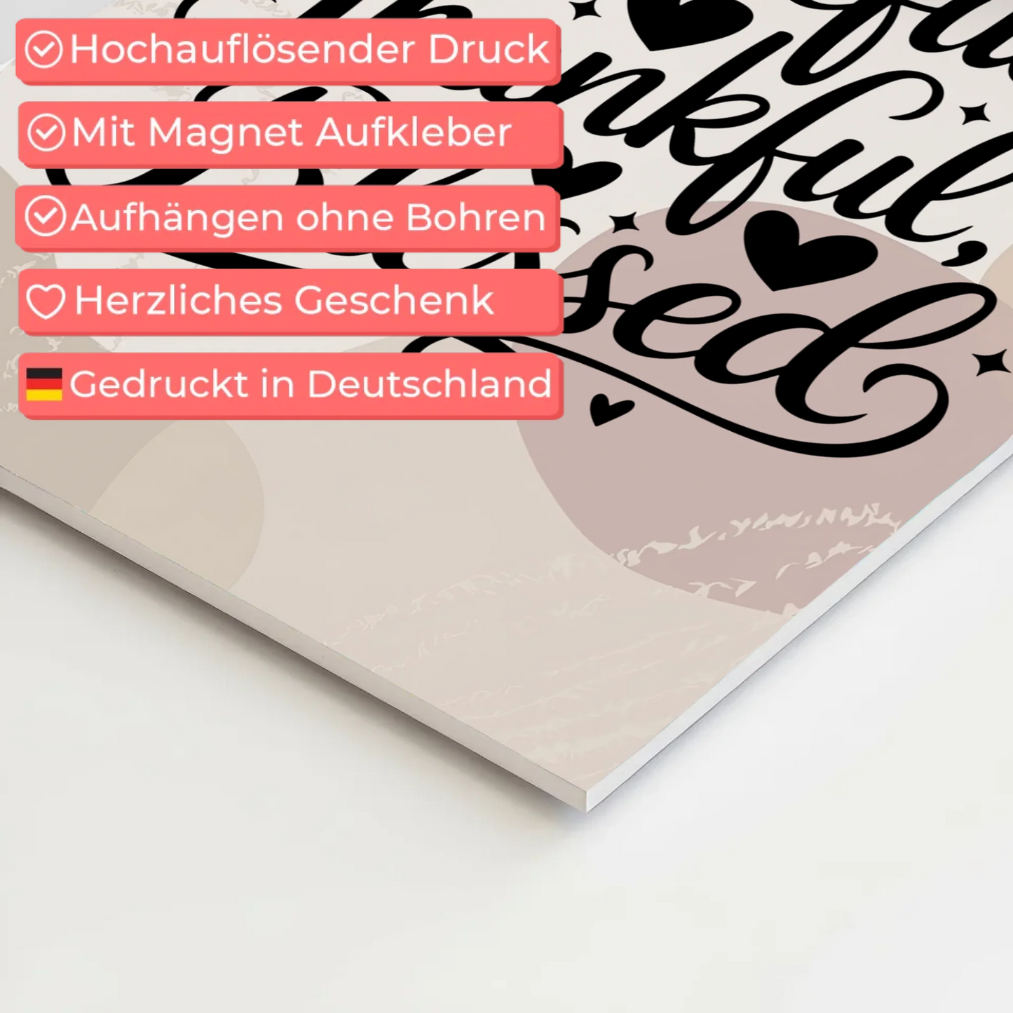 Magnet Poster Spruch Grateful Thankful Blessed Geschenk