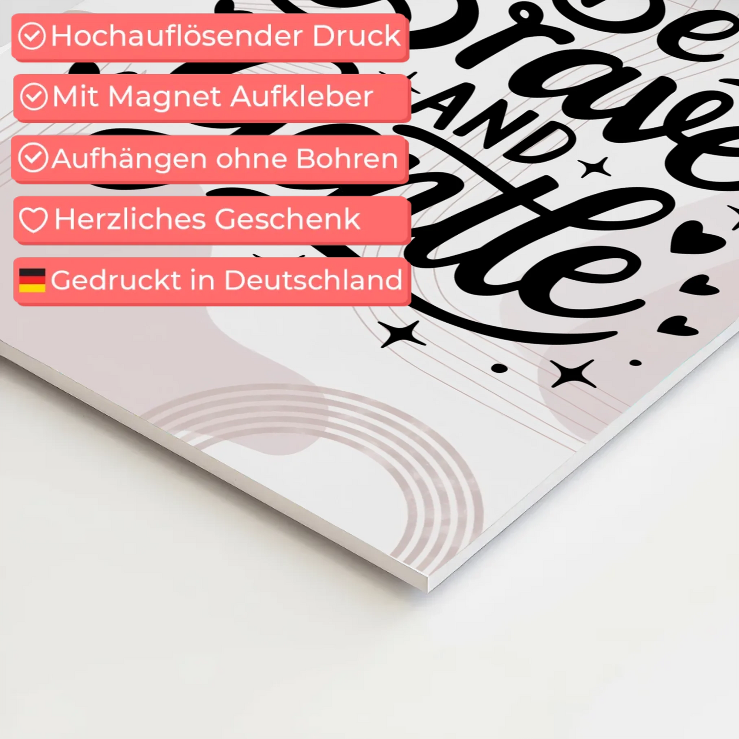 Spruch Fotoboard Magnet Wandbild Be Brave and Gentle