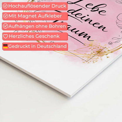 Spruch Fotoboard Magnet Wandbild Lebe deinen Traum
