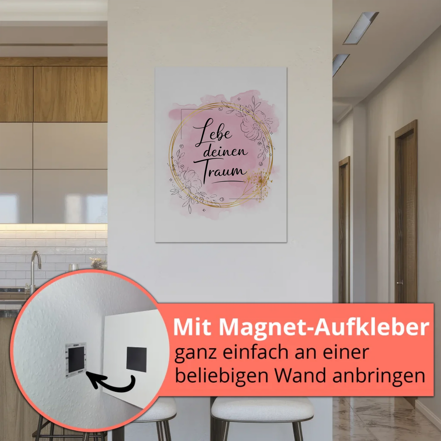 Spruch Fotoboard Magnet Wandbild Lebe deinen Traum