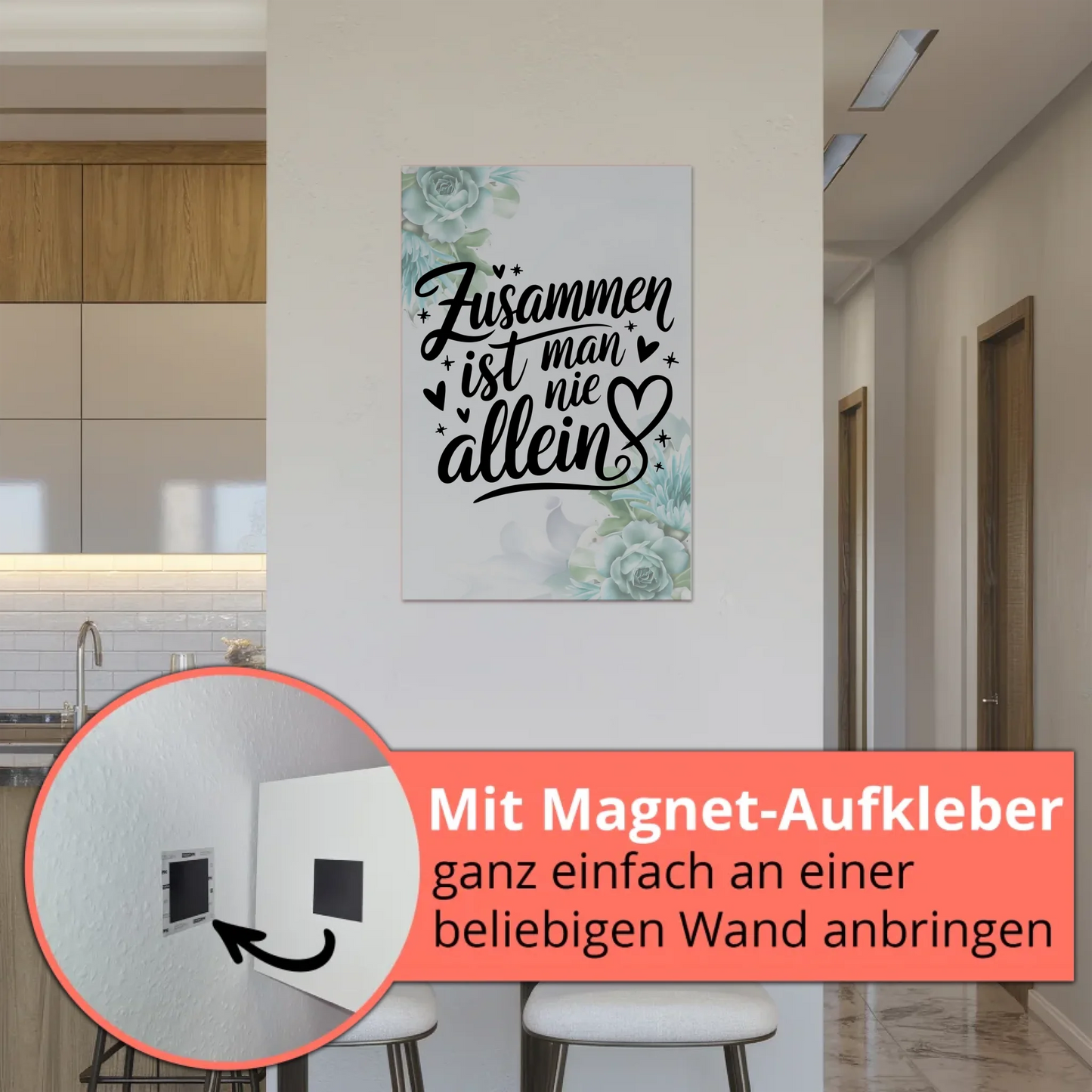 Magnet Poster mit Spruch Zusammen ist man nie allein