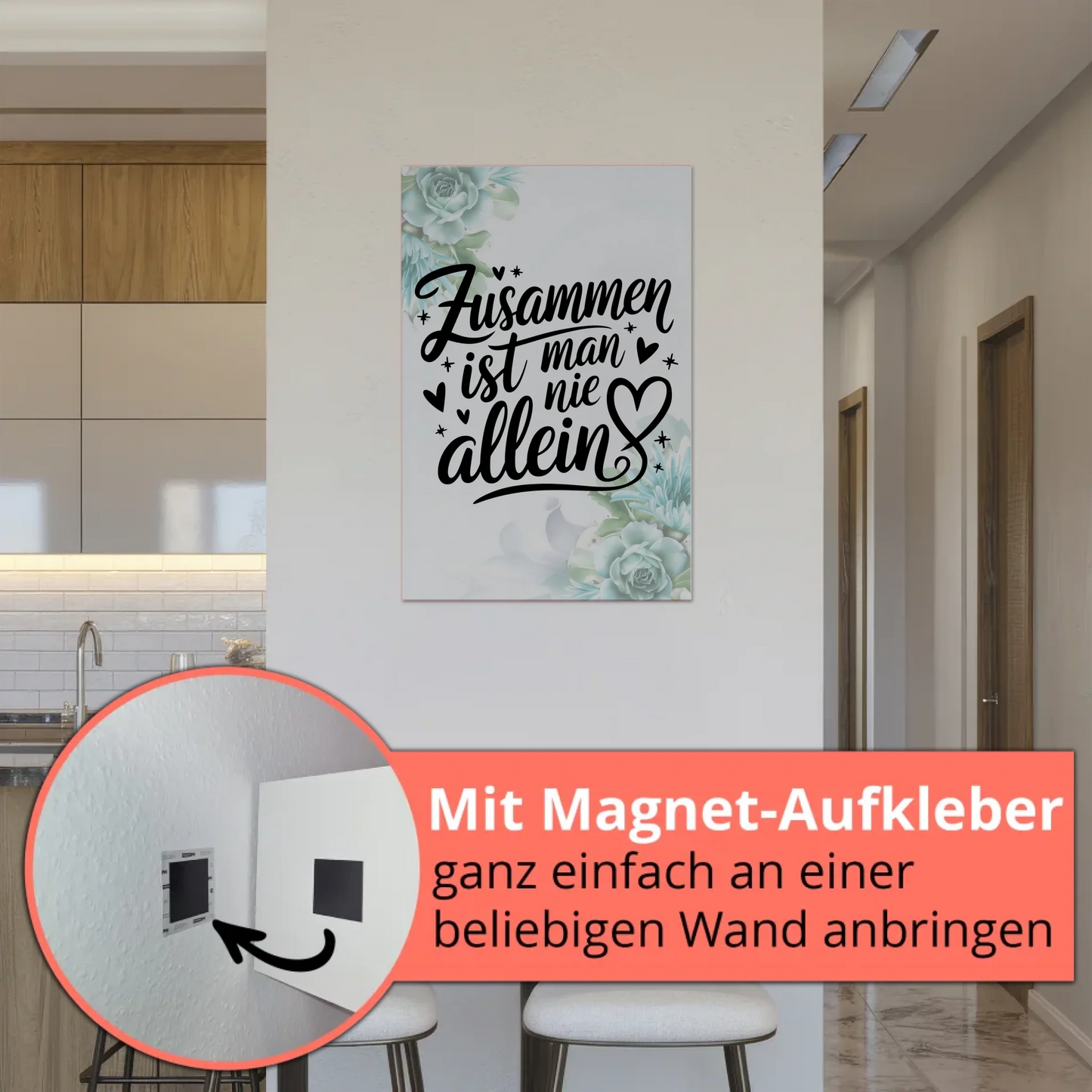 Magnet Poster mit Spruch Zusammen ist man nie allein