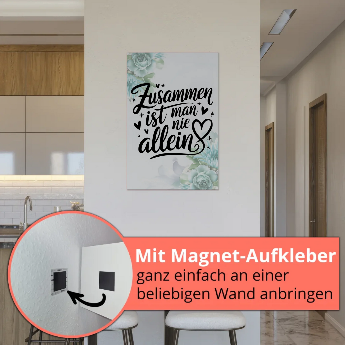 Magnet Poster mit Spruch Zusammen ist man nie allein