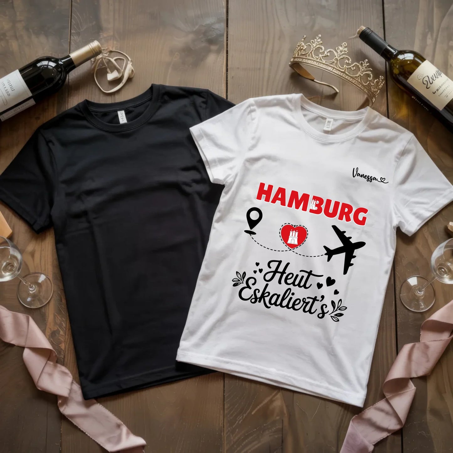 X.02.Schwarzes + Weißes T Shirt JGA Basic