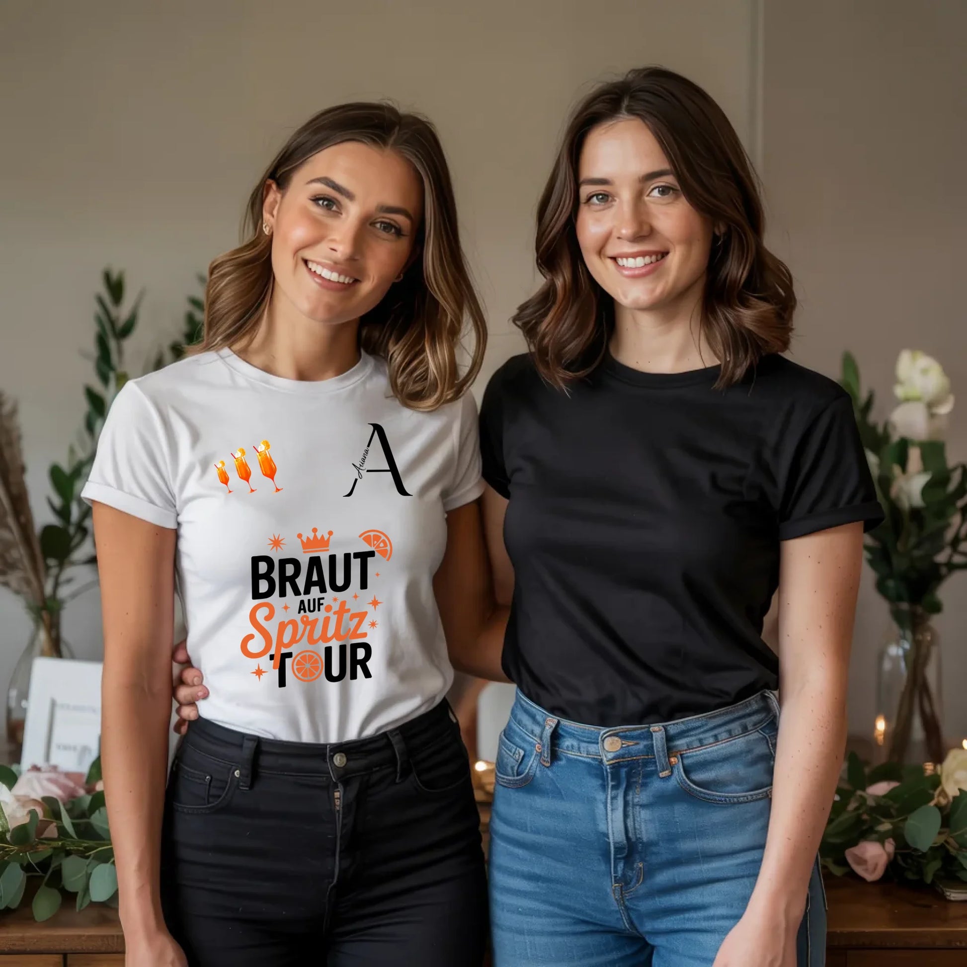 x.01.Schwarzes + Weißes T-Shirt Mockup 2 Frauen JGA