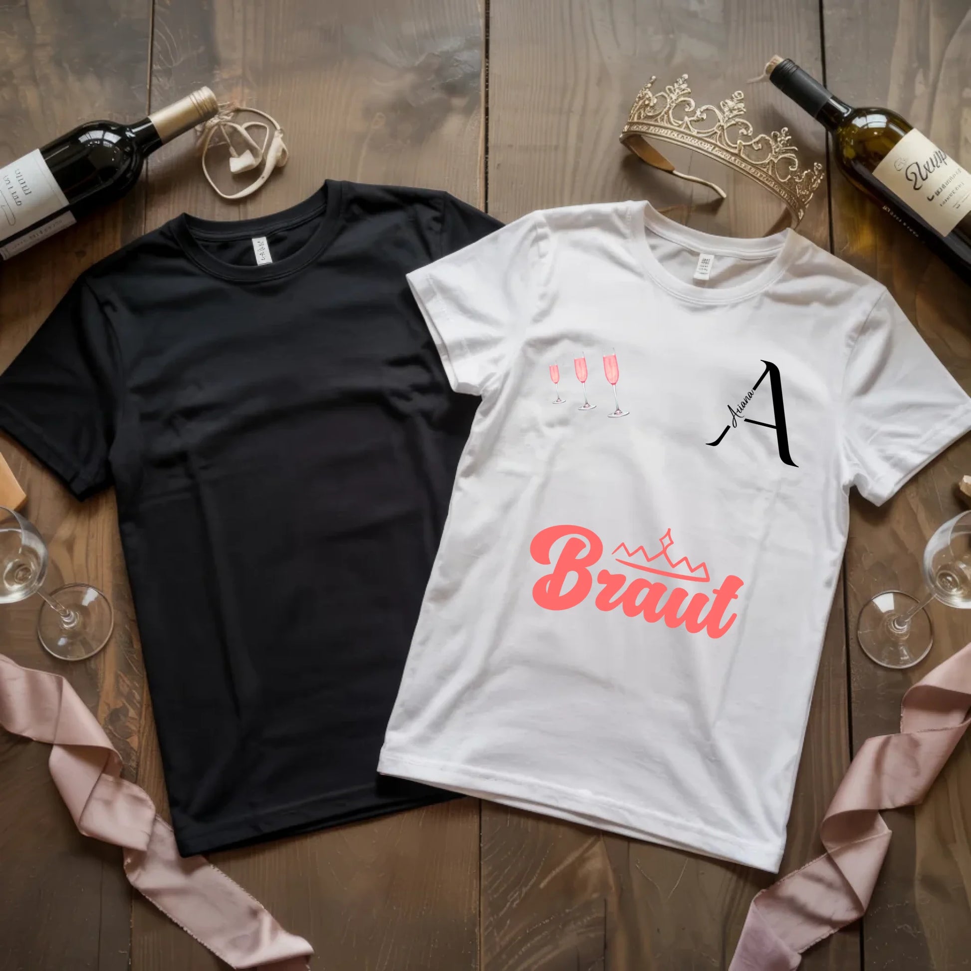 X.02.Schwarzes + Weißes T Shirt JGA Basic