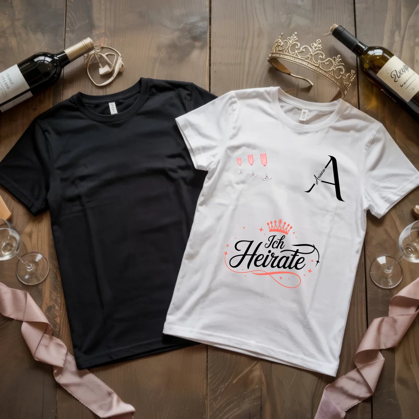 X.02.Schwarzes + Weißes T Shirt JGA Basic