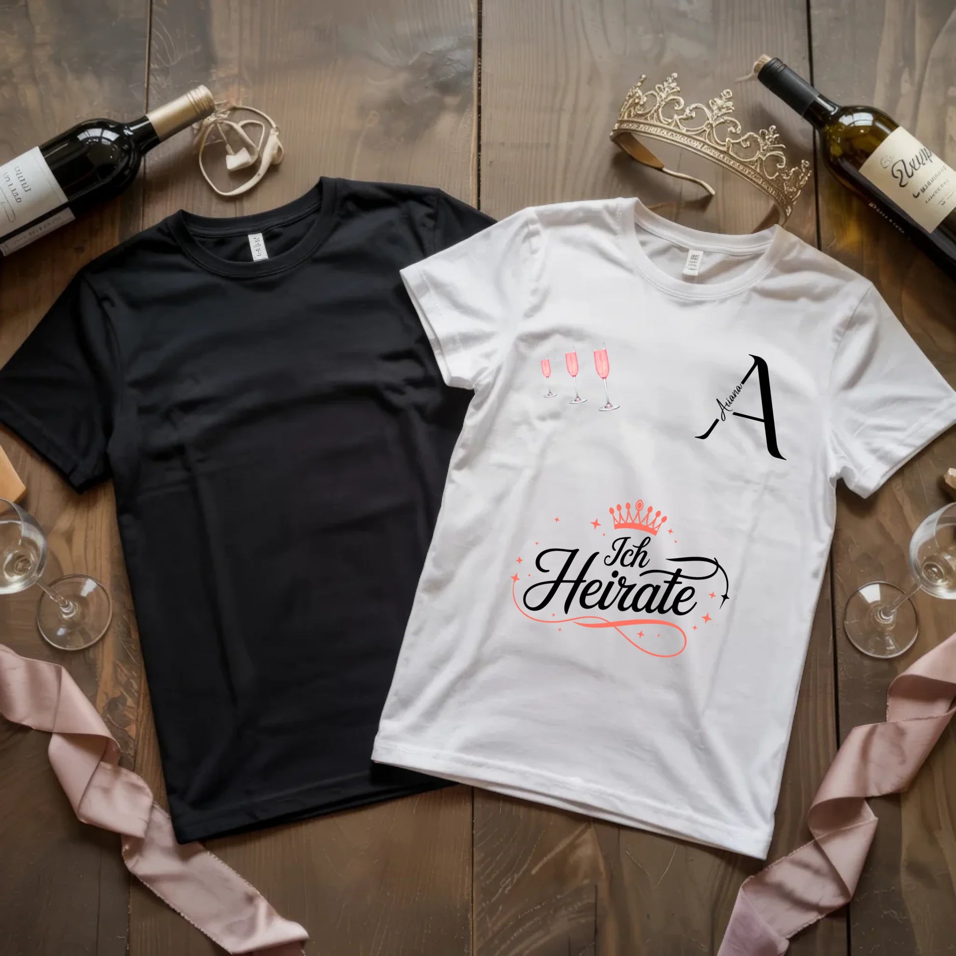 X.02.Schwarzes + Weißes T Shirt JGA Basic