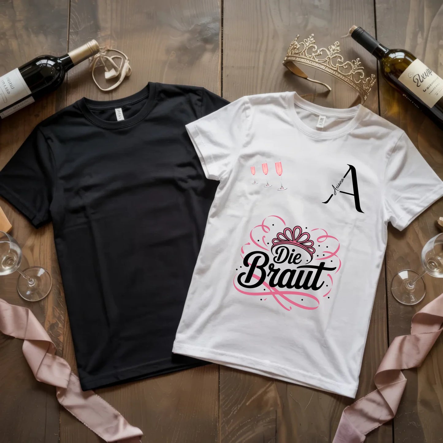 X.02.Schwarzes + Weißes T Shirt JGA Basic