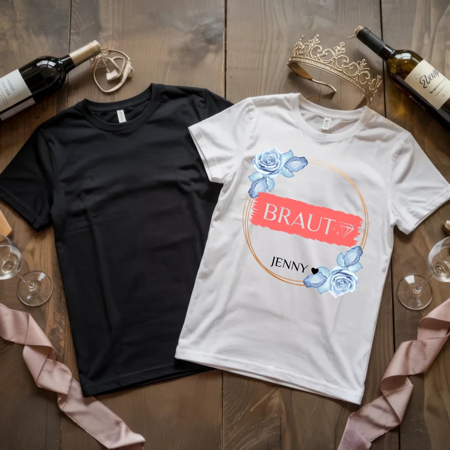 X.02.Schwarzes + Weißes T Shirt JGA Basic