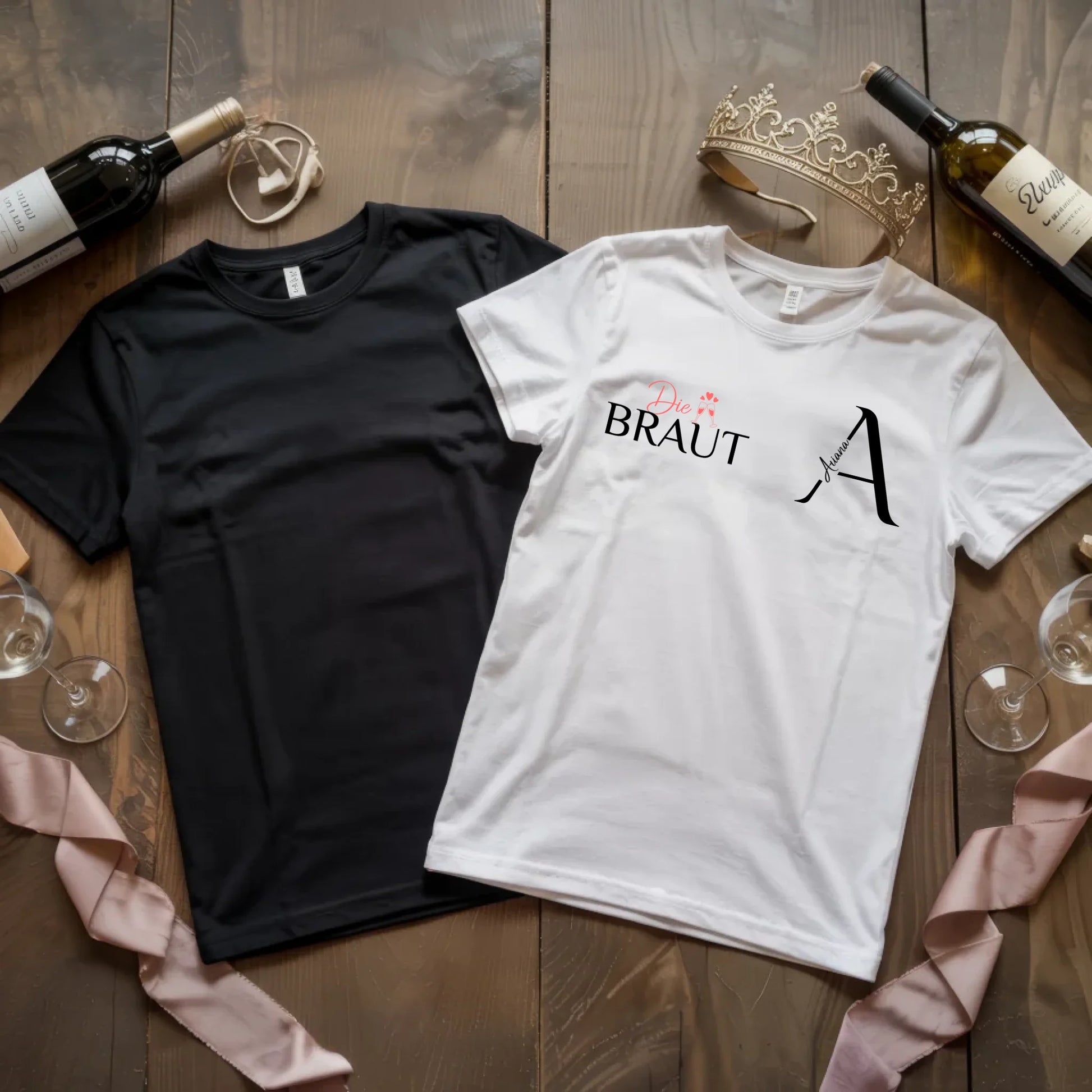 X.02.Schwarzes + Weißes T Shirt JGA Basic