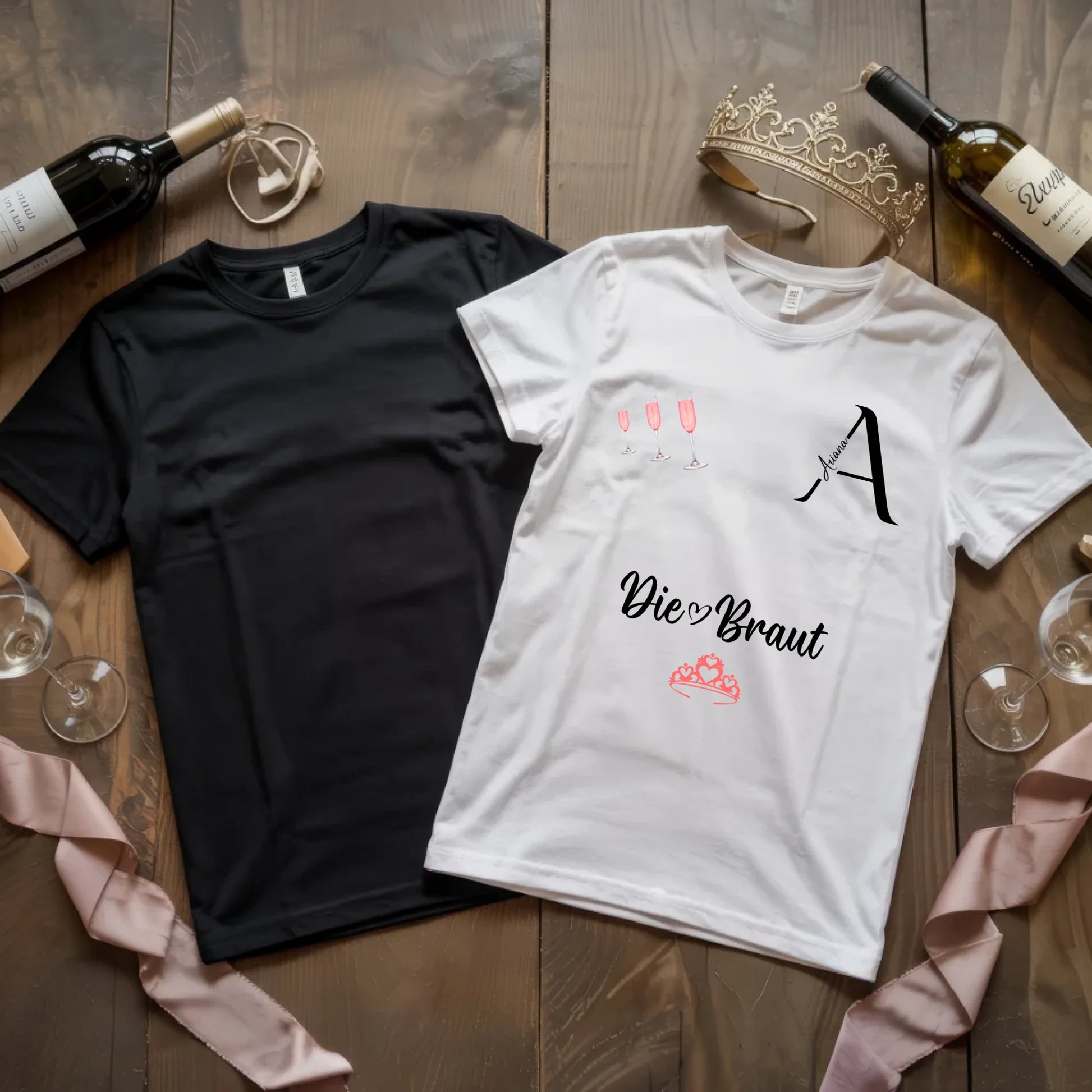 X.02.Schwarzes + Weißes T Shirt JGA Basic