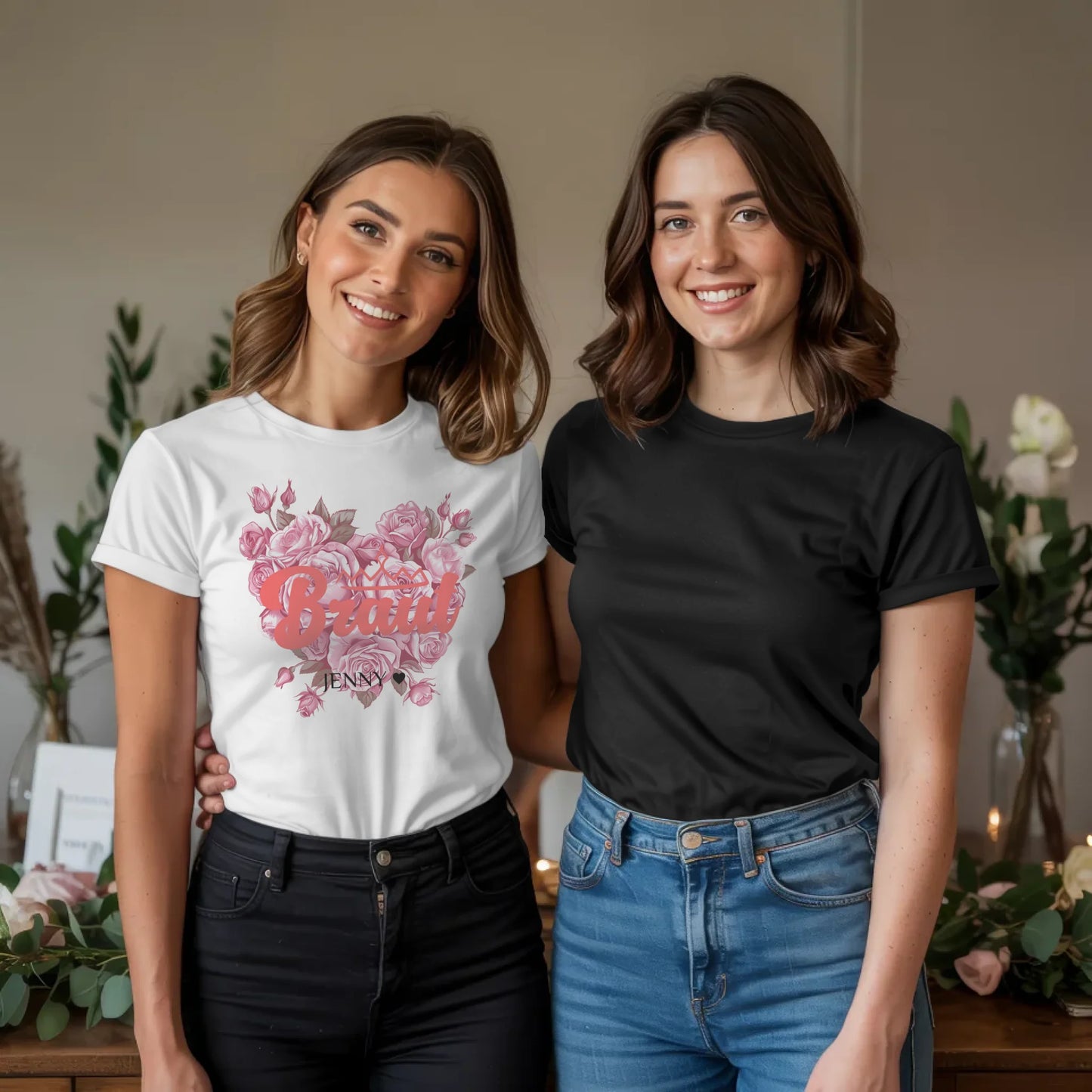 x.01.Schwarzes + Weißes T-Shirt Mockup 2 Frauen JGA