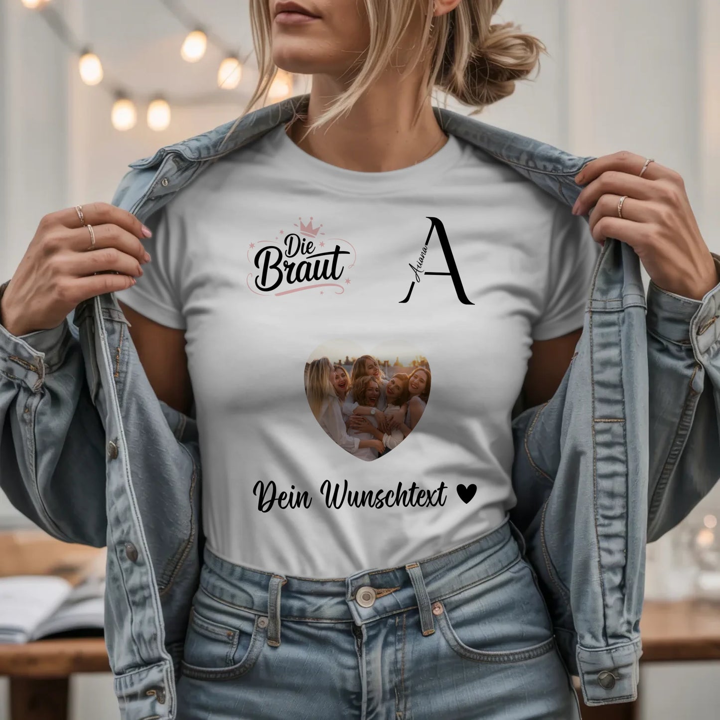 W.03.Damen-T-Shirt-Mockup-Basic HELL mit Jeansjacke