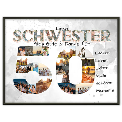 Geschenke Poster 50 Geburtstag für Schwester Alles Gute Fotocollage
