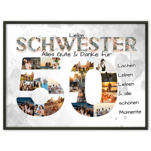 Geschenke Poster 50 Geburtstag für Schwester Alles Gute Fotocollage