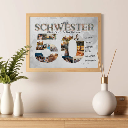 Geschenke Poster 50 Geburtstag für Schwester Alles Gute Fotocollage