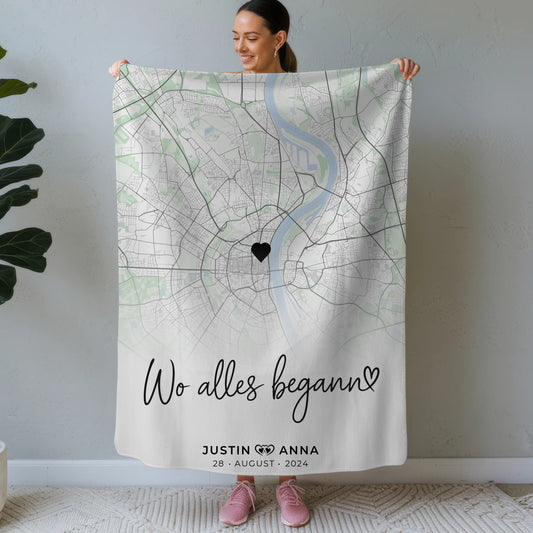 Personalisierte Stadtkarten Decke für Paare Wo Alles Begann