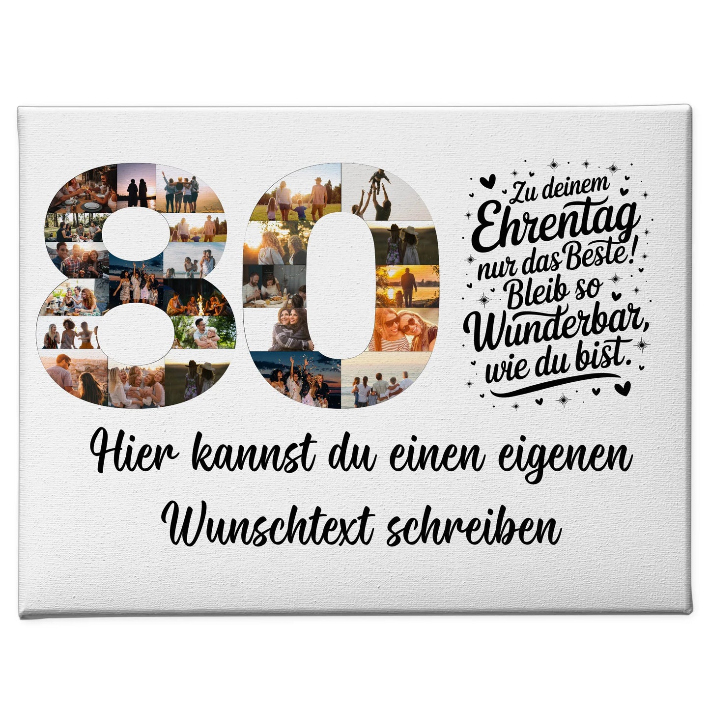 Personalisierte Fotoleinwand Wunschtext zum 80 Geburtstag Ehrentag