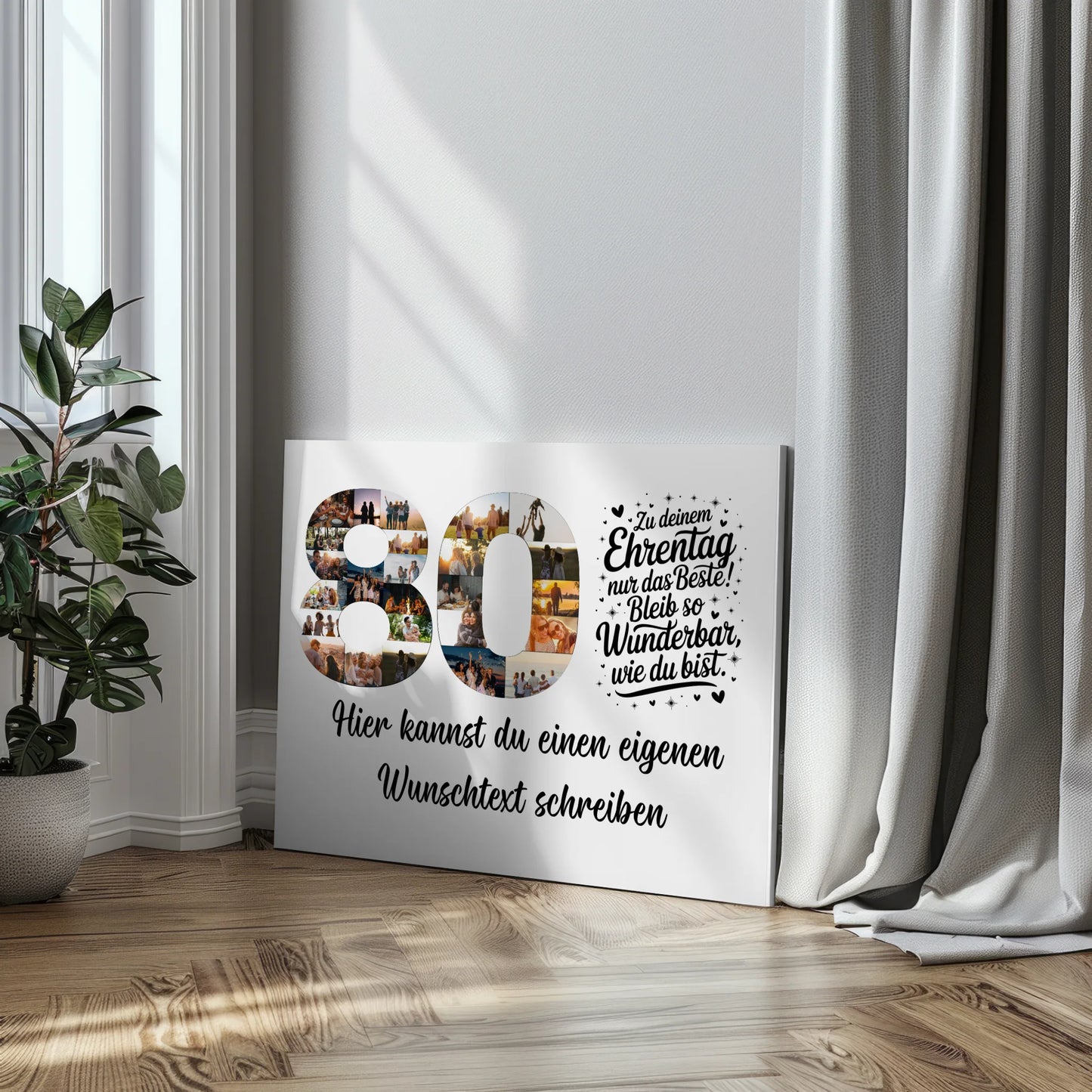 Personalisierte Fotoleinwand Wunschtext zum 80 Geburtstag Ehrentag