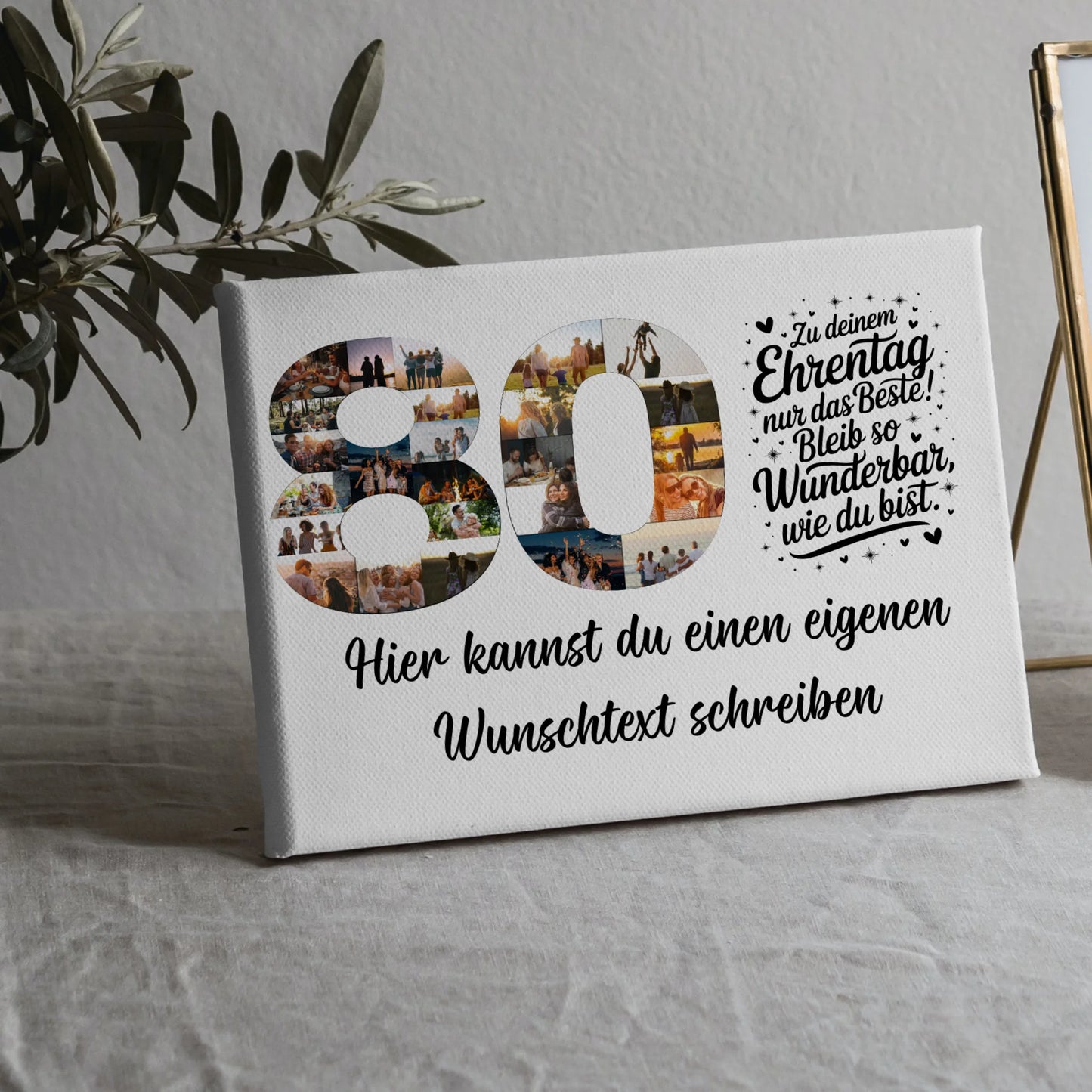 Personalisierte Fotoleinwand Wunschtext zum 80 Geburtstag Ehrentag