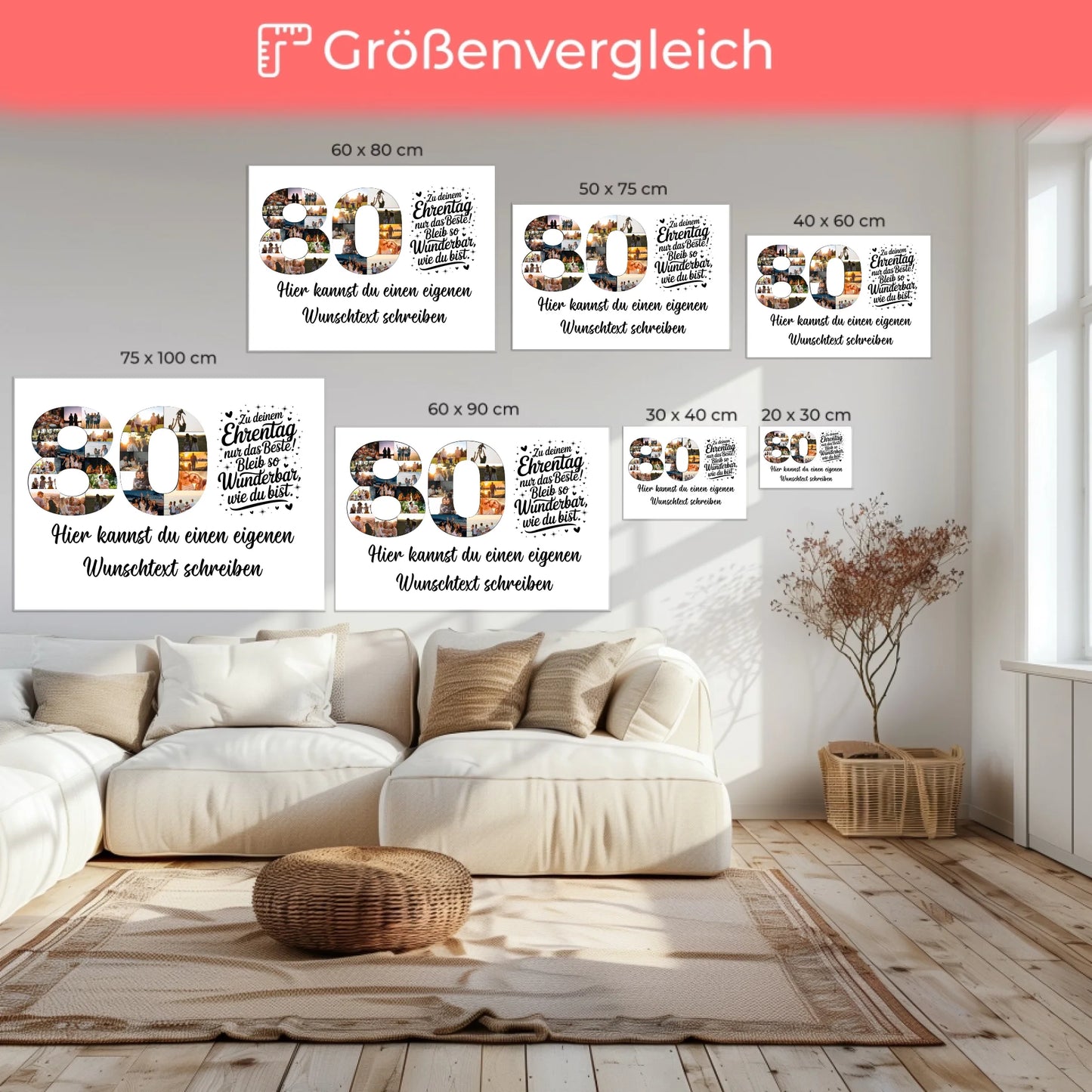 Personalisierte Fotoleinwand Wunschtext zum 80 Geburtstag Ehrentag