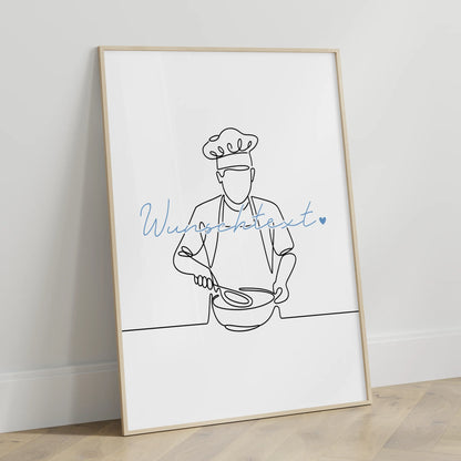 Lineart Poster Kochen Geschenk Sohn & Bruder für Koch Köchin Cook