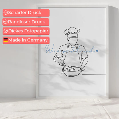 Lineart Poster Kochen Geschenk Sohn & Bruder für Koch Köchin Cook