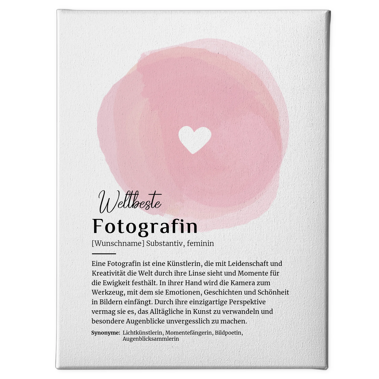Personalisierte Leinwand Definition Fotografin mit Namen Geschenkidee